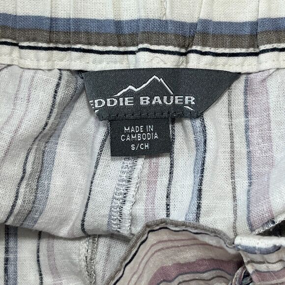 EDDIE BAUER SHORTS WOMENS SMALL‎ STRIPED LINEN BLEND CUFFED LOUNGE BAGGY - Picture 5 of 11